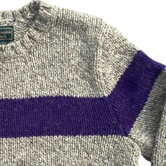 Vintage Abercrombie & Fitch Wool Sweater Purple Stripe Preppy Ski Grandpa-M - Picture 3 of 12